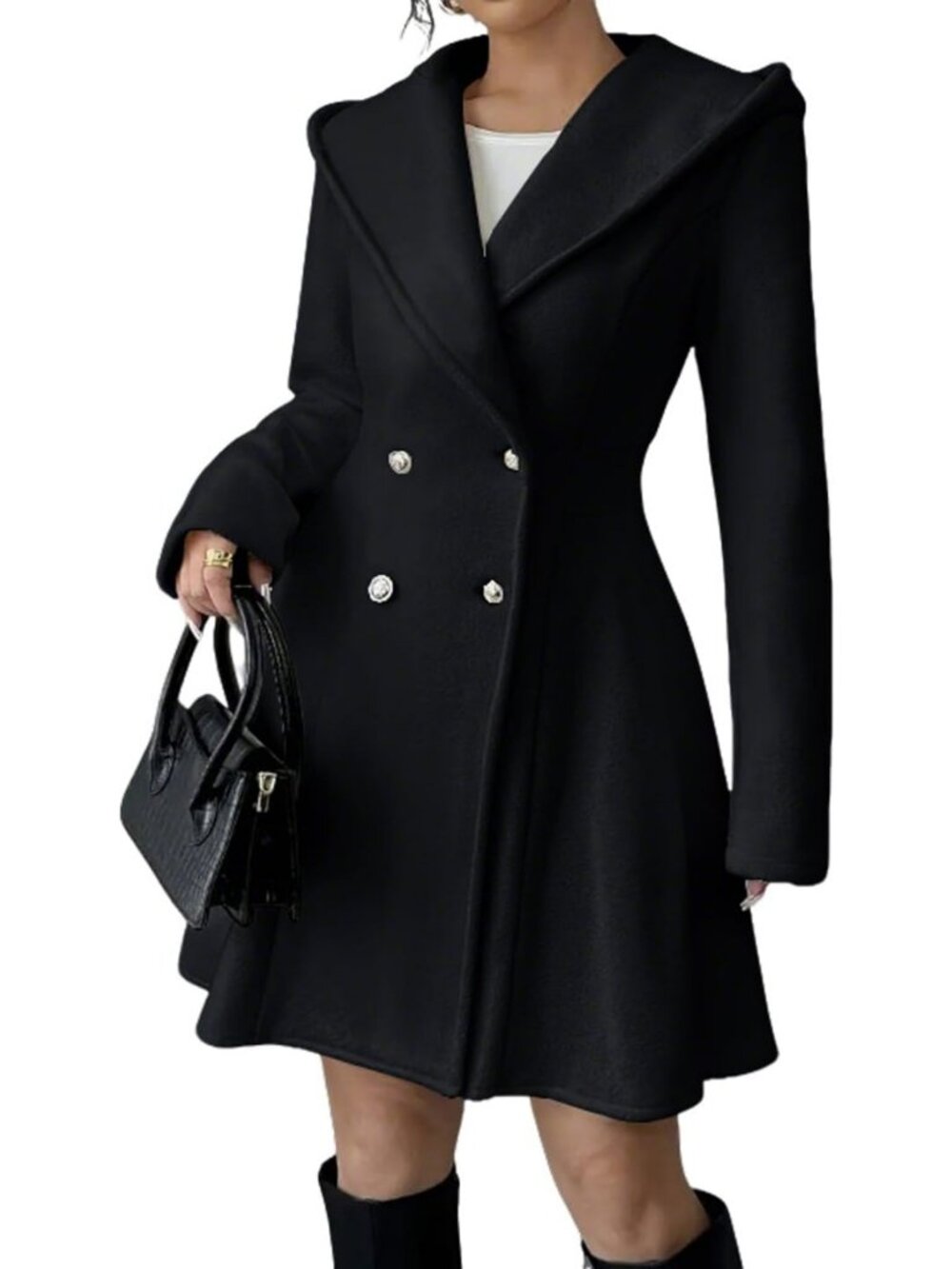 Cozy Winter Hooded Wool Trench Coat | Double Breasted A-Line Peacoat for Women